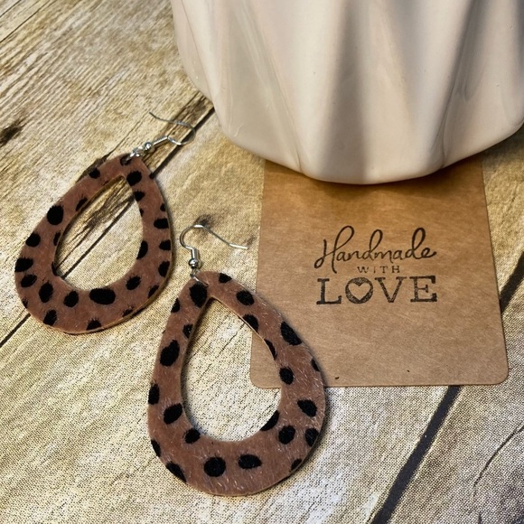 Jewelry - Handmade Vegan Faux Leather Lightweight Teardrop Earrings